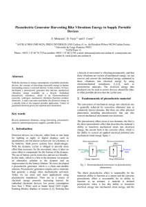 Piezoelectric Generator Harvesting Bike Vibrations Energy to Supply