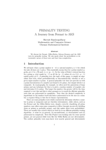PRIMALITY TESTING A Journey from Fermat to AKS