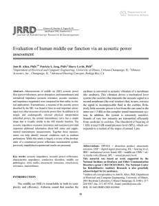 Evaluation of human middle ear function via an acoustic power