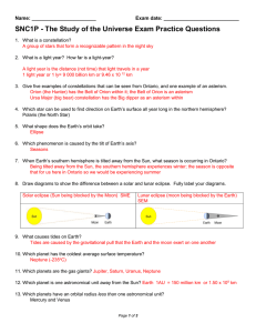 SNC1P - The Study of the Universe Exam Practice Questions