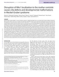 Disruption of Mks1 localization to the mother centriole causes cilia