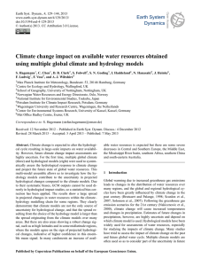 Climate change impact on available water resources obtained using