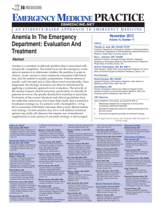 Anemia In The Emergency Department: Evaluation
