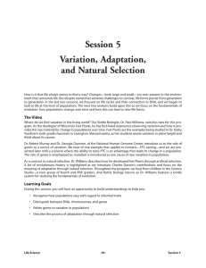 Session 5 Variation, Adaptation, and Natural Selection