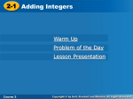 Adding Integers - Schoolwires.net