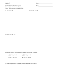 Algebra 2 Name QUARTERLY 2 REVIEW (part 1
