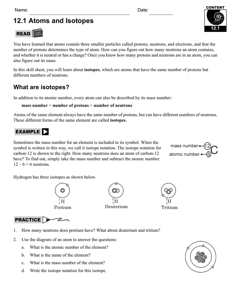 221.21 Atoms and Isotopes For Atoms And Isotopes Worksheet Answers