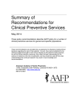 Summary of Recommendations for Clinical Preventive Services