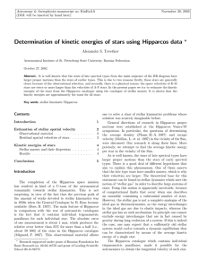 Determination of kinetic energies of stars using Hipparcos data *