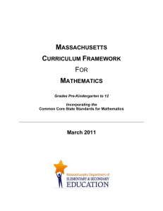 2011 MA Curriculum Framework for Mathematics, Pre-K-12