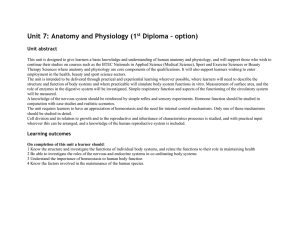 Unit 7: Anatomy and Physiology (1st Diploma – option) Unit abstract