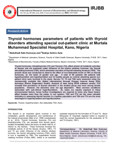 Thyroid hormones parameters of patients with thyroid disorders