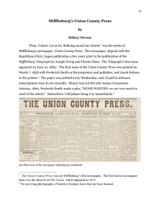 Mifflinburg`s Union County Press - Union County Historical Society