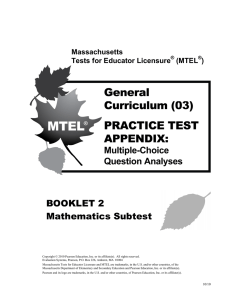 BOOKLET 2 Mathematics Subtest - MTEL