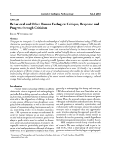 Behavioral and Other Human Ecologies: Critique, Response and