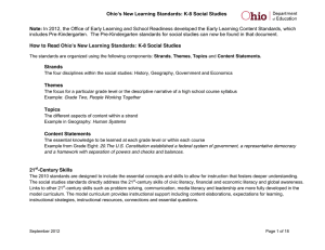 Ohio`s New Learning Standards: K-8 Social Studies Note: In 2012