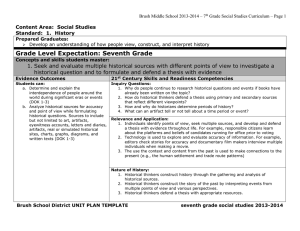 Content Area: Social Studies Standard: 1. History