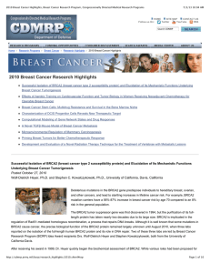 2010 Breast Cancer Highlights, Breast Cancer Research Program