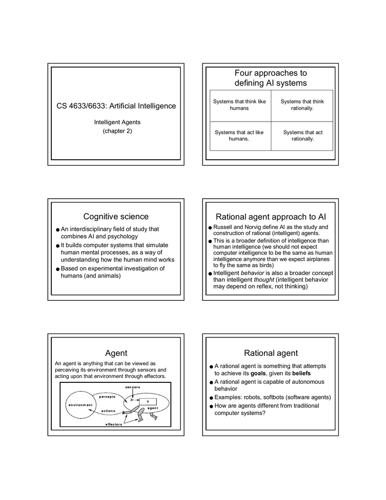 Four Approaches To Defining Ai Systems Cognitive Science Rational Four Approaches To Defining Ai Systems Cognitive Science Rational