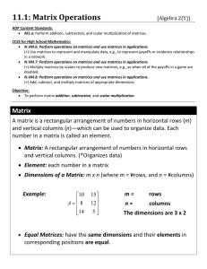 11.1: Matrix Operations - Algebra 1 and Algebra 2