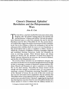 Cimon`s Dismissal, Ephialtes` Revolution and the Peloponnesian Wars