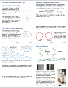 The Wave-Particle Duality for Light So is Light a Wave or a Particle