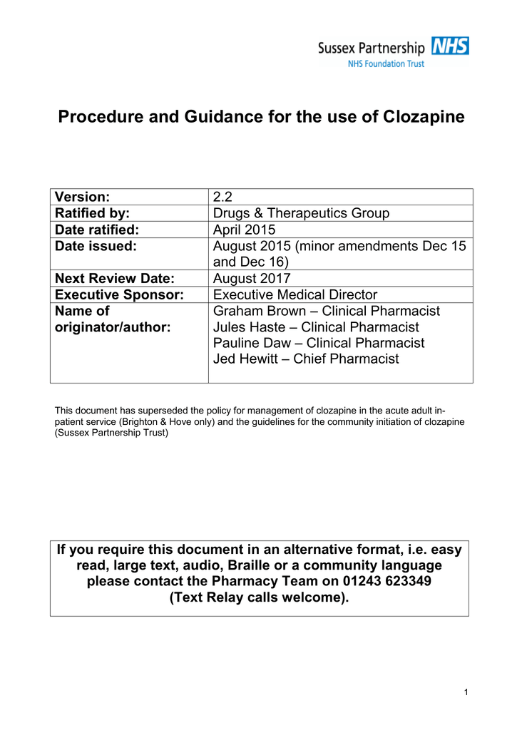 Clozapine Dosage And Titration Chart