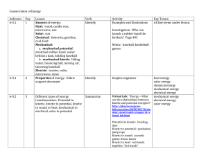Conservation of Energy Indicator Day Lesson Verb Activity Key