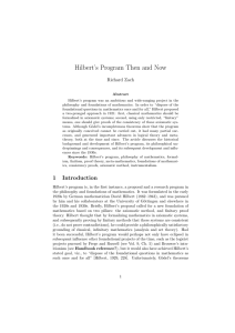 Hilbert`s Program Then and Now - Philsci