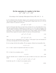 On the expression of a number in the form ax2 + by + cz + du