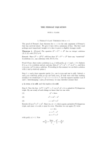 THE FERMAT EQUATION 1. Fermat`s Last Theorem for n = 4 The proof