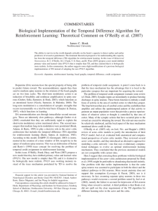 Biological Implementation of the Temporal Difference Algorithm for