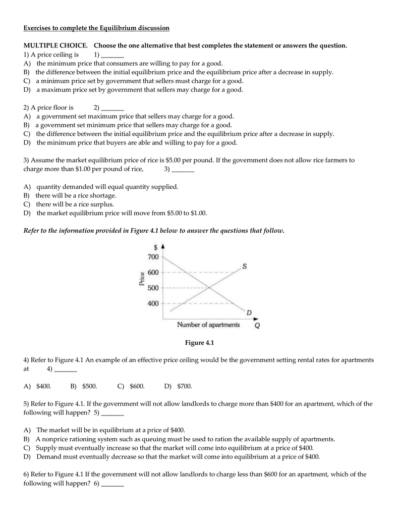 Exercises To Complete The Equilibrium Discussion Multiple
