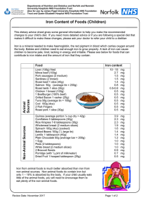 Iron Content of Foods (Children) - Norfolk and Norwich University