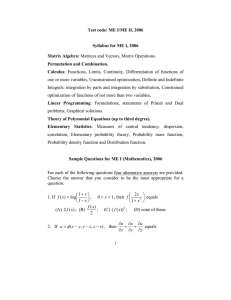 Test code: ME I/ME II, 2006 Syllabus for ME I, 2006 Matrix Algebra