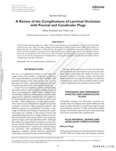 A Review of the Complications of Lacrimal Occlusion with Punctal