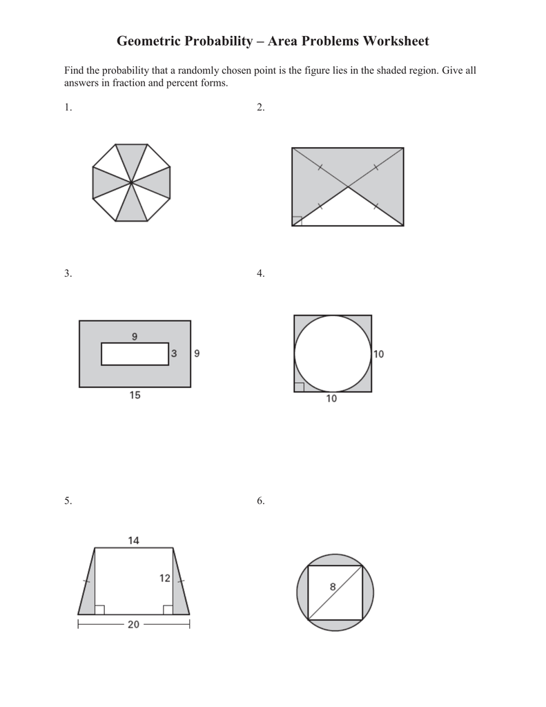 Geometric Probability – Area Problems Worksheet Inside Area Of Shaded Region Worksheet