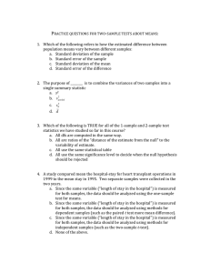 Multiple choice REVIEW QUESTIONS: Inference for mean difference.