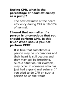 During the CPR, what is the percentage of heart efficiency as a pump