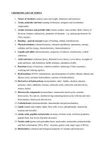 CHEMISTRY LIST OF TOPICS 1. Nature of chemistry (matter, mass