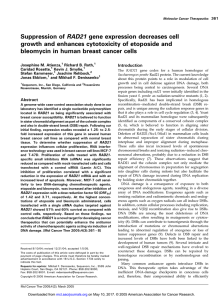 Suppression of RAD21 gene expression decreases cell growth and