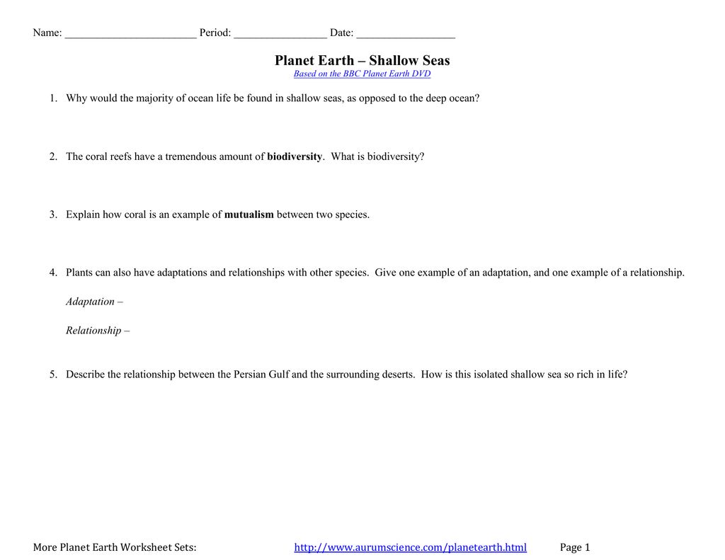 Planet Earth - Shallow Seas[23] Pertaining To Planet Earth Ocean Deep Worksheet
