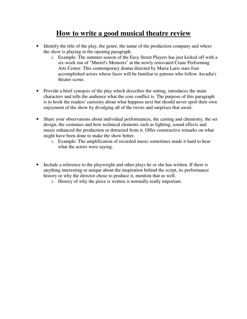 Theatre Production Review Example  www.topsimages.com