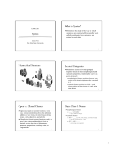 What is Syntax? Hierarchical Structure Lexical Categories Open vs