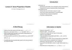 Lecture 4: Some Properties of Qubits Introduction A Brief Recap