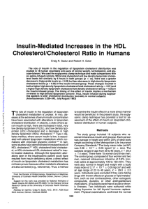 Insulin-Mediated Increases in the HDL Cholesterol/Cholesterol
