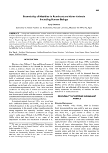 Essentiality of Histidine in Ruminant and Other Animals Including