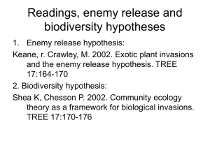 Hypotheses of invasion: enemy release and biodiversity