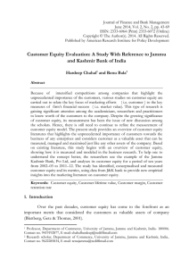 Customer Equity Evaluation: A Study With Reference to Jammu and