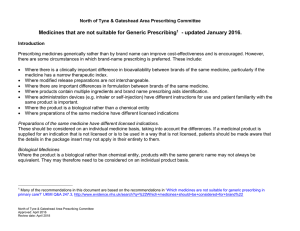 Medicines that are Not Suitable for Generic Prescribing